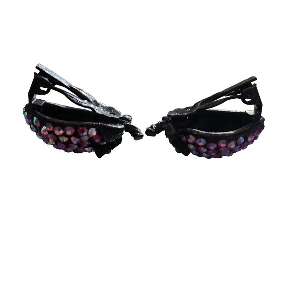 Vintage Signed Weiss Clip-On Strawberry Earrings With AB Rhinestones - Picture 6 of 7